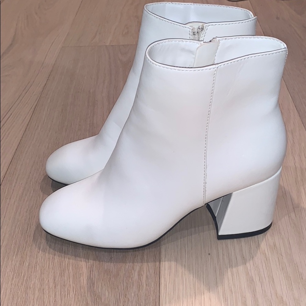 white ankle booties with chunky heel